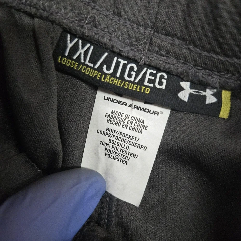 Under Armour Track Pants Boys XL 18-20 Gray Neon Yellow Colorblock Mesh Athletic